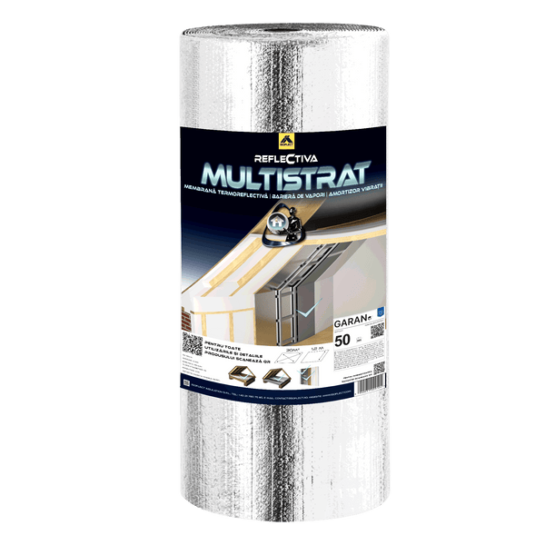 Reflectiva MULTISTRAT — folie și membrană termoizolantă reflectivă, barieră de vapori, izolație interioară, 30 mp - Isoflect Insulation